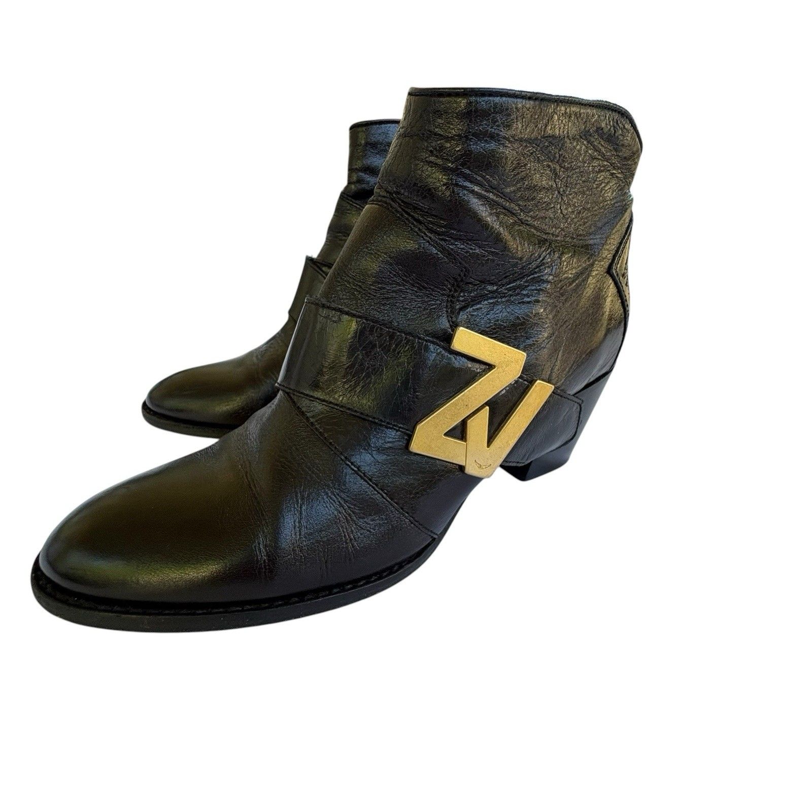 Zadig & Voltaire Molly Zv Black Leather Ankle Boots Size 40/ 9-9.5